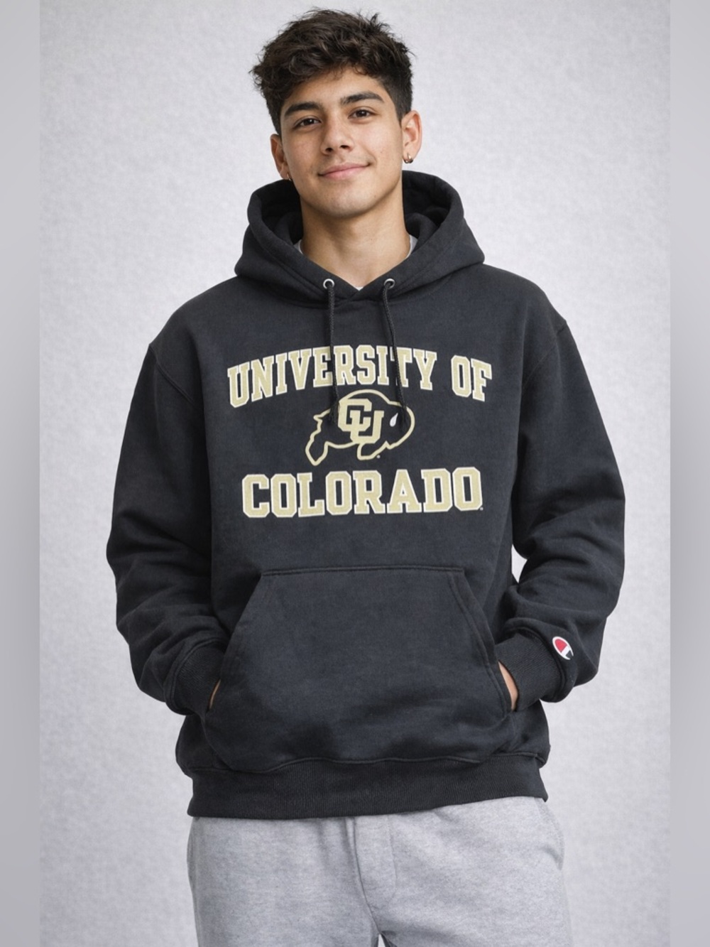 Champion University of Colorado Hoodie Medium Black CU Buffalo Sweatshirt